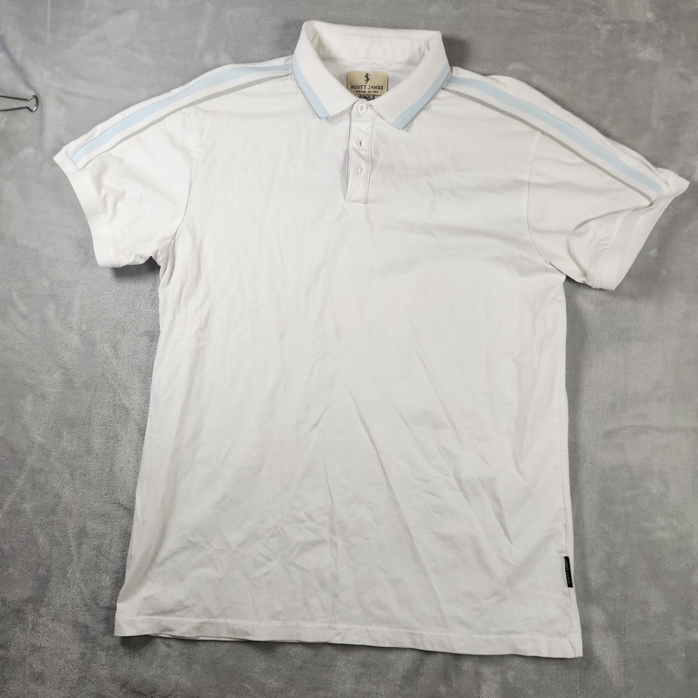 Scott James Polo Shirt Mens M White Stretch Casual Golf Classic Preppy